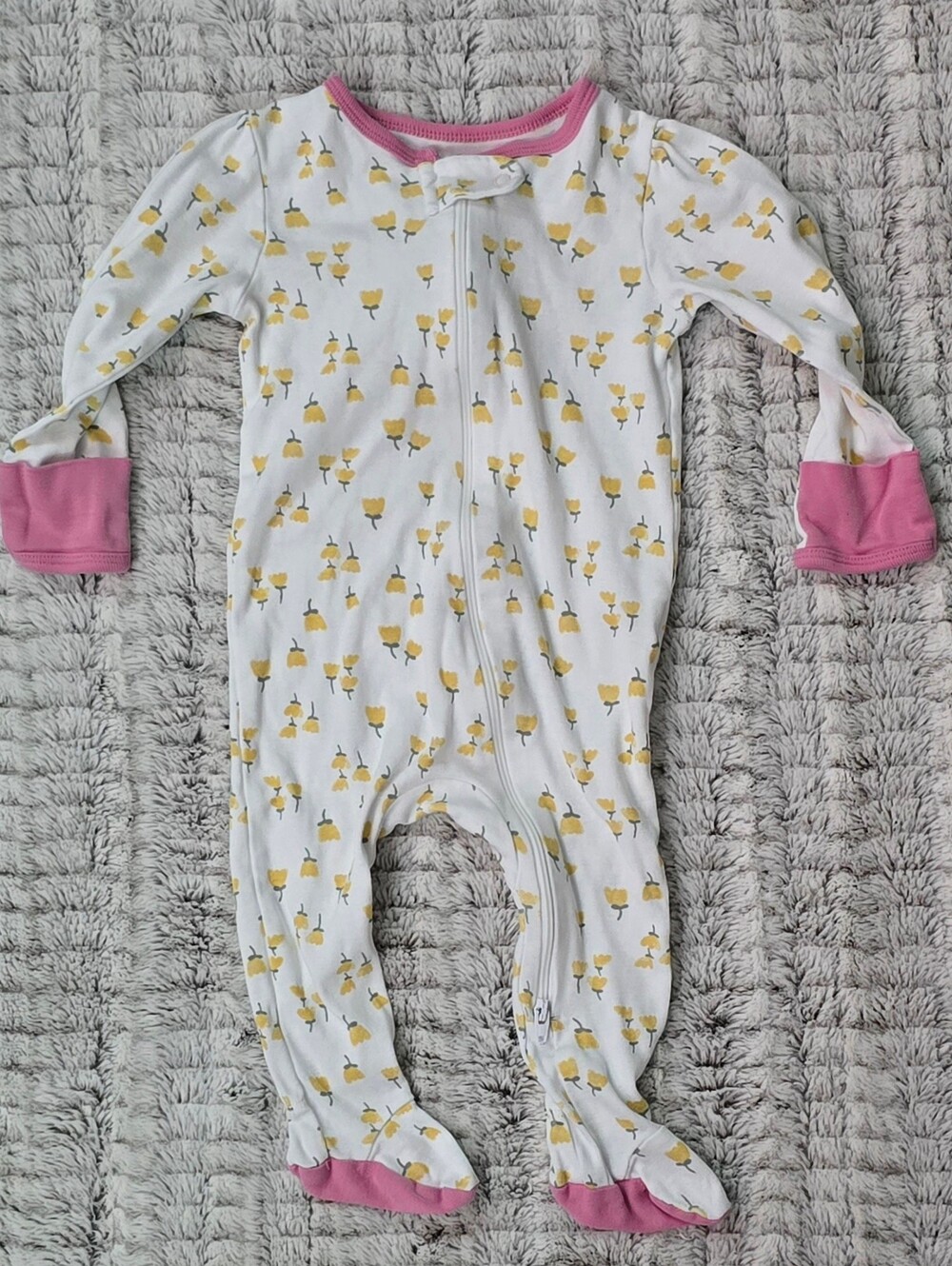 Baby Girl Yellow Flower Footed Pajamas Cloud Island 6-9 Months White Mitts